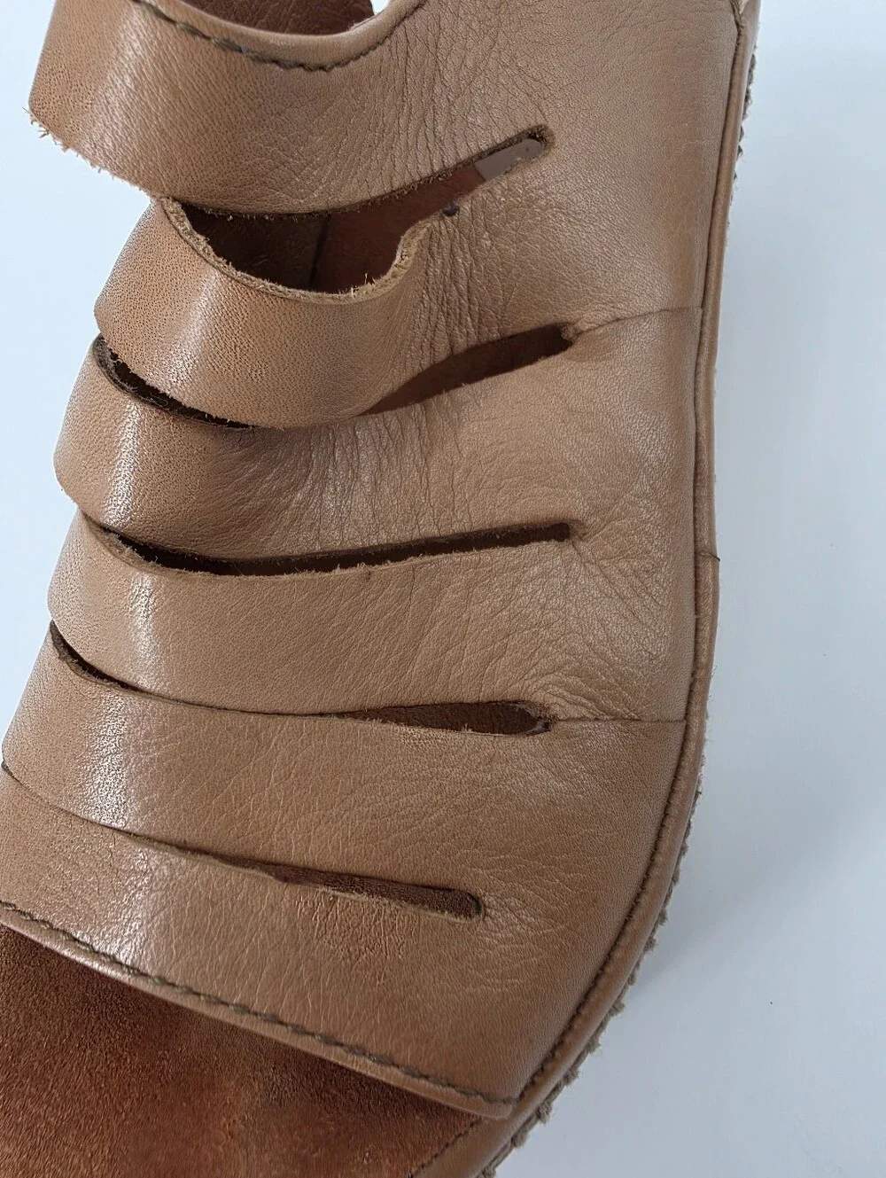 Bussola Formentera Toffee Leather Cork Wedge Sandals, Sz 40